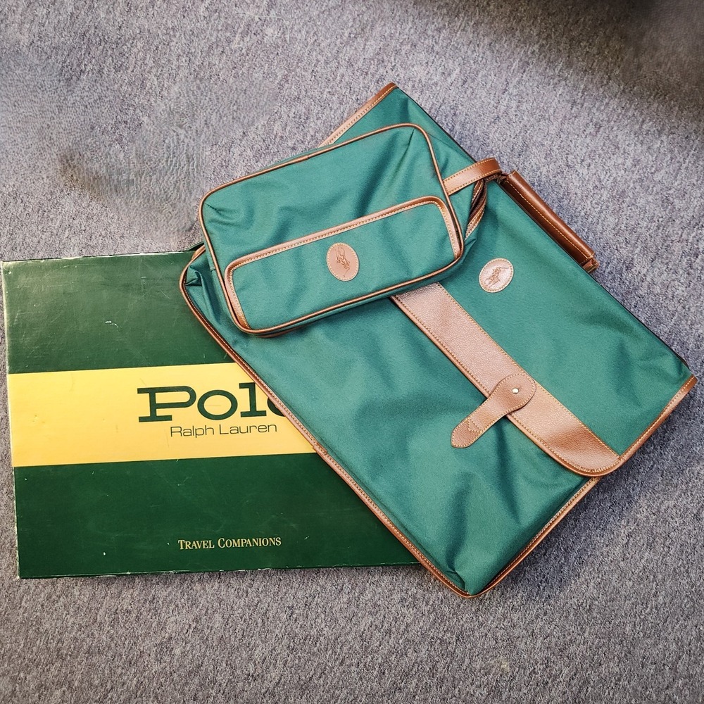 VTG Polo Ralph Lauren Travel Bag Set Canvas Duffel Messenger Luggage Open Box